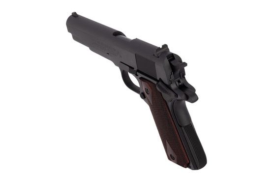 Full sized Colt .45 ACP 1911 with checkered grips.